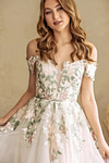 Liv | Say "I Do" to a Romantic Off the Shoulder Wedding Dress Under 500 - White Floral - PromDressClub