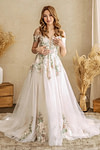 Liv | Say "I Do" to a Romantic Off the Shoulder Wedding Dress Under 500 - White Floral - PromDressClub