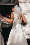 Eartha | Modern Backless Square Neck White Satin Long Wedding Dress with A - Line - Price #price_variant_lowest# - White - PromDressClub