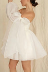 Edwina | Glamorous Puff Detachable Sleeves Straight White Tulle Mini/Short Wedding Dress with Bows - Price #price_variant_lowest# - White - PromDressClub