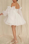 Edwina | Glamorous Puff Detachable Sleeves Straight White Tulle Mini/Short Wedding Dress with Bows - Price #price_variant_lowest# - White - PromDressClub