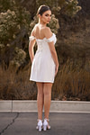 Eileen | Simple Cowl Neck Pleated Short/Mini White Satin Wedding dress with Slit and Off the Shoulder - Price #price_variant_lowest# - White - PromDressClub