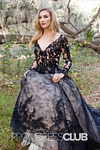 Elsa |Plus Size Black Wedding Dresses Long Sleeves Tulle A Line V Neck Gothic Bridal Gown - Black - PromDressClub