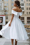 Evangeline | Elegant A Line Off the Shoulder Strapless White Satin Midi Wedding Dress - Price #price_variant_lowest# - White - PromDressClub