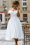 Evangeline | Elegant A Line Off the Shoulder Strapless White Satin Midi Wedding Dress - Price #price_variant_lowest# - White - PromDressClub