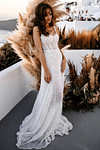 Eve | Sparkly A Line Spaghetti Strap Long White Sequin Wedding Dress Train - Price #price_variant_lowest# - White - PromDressClub