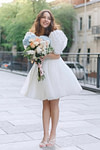 Faithe | Sexy A Line Square Neck Pearl Puff Sleeve Short Wedding Reception Dress for Bride - Price #price_variant_lowest# - White - PromDressClub
