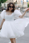 Faithe | Sexy A Line Square Neck Pearl Puff Sleeve Short Wedding Reception Dress for Bride - Price #price_variant_lowest# - White - PromDressClub