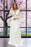 Frances | A Line Long Sleeve Appliques Lace Corset Chiffon Wedding Dress Train with V Neck - Price #price_variant_lowest# - White - PromDressClub