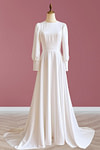 Gabrielle | Classic A Line Long Sleeve High Neck Wedding Dress Court Train with Vintage Gown - Price #price_variant_lowest# - White - PromDressClub