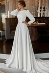 Gabrielle | Classic A Line Long Sleeve High Neck Wedding Dress Court Train with Vintage Gown - Price #price_variant_lowest# - White - PromDressClub