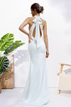 Harriet | Simple Mermaid Halter Neck Backless White Satin Wedding Dress with Bow - Price #price_variant_lowest# - White - PromDressClub