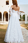 Hilary | A Line Sweetheart Backless White Organza Wedding Dress Train with Off the Shoulder - Price #price_variant_lowest# - White - PromDressClub