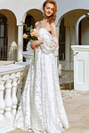 Hilary | A Line Sweetheart Backless White Organza Wedding Dress Train with Off the Shoulder - Price #price_variant_lowest# - White - PromDressClub