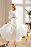 After Hours Half Sleeve Floral Wedding Gown with Vintage Sleeve Elegance