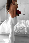 Irene | Dazzling Allure Mermaid Halter Neck Backless White Wedding Dress - White - PromDressClub