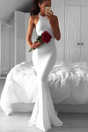 Irene | Dazzling Allure Mermaid Halter Neck Backless White Wedding Dress - White - PromDressClub
