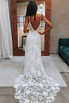 Isabel | Exquisite Mermaid Backless White Lace Wedding Dress with Sweep Train - White - PromDressClub