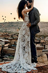 Isabel | Exquisite Mermaid Backless White Lace Wedding Dress with Sweep Train - White - PromDressClub