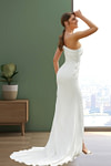 Jenny | Sheath/Column Satin Ruched One shoulder Ivory Wedding Dress Train with Slit - Ivory - PromDressClub