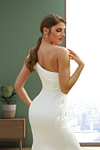 Jenny | Sheath/Column Satin Ruched One shoulder Ivory Wedding Dress Train with Slit - Ivory - PromDressClub