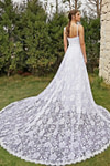Joanna | Elegant A Line Lace Spaghetti Strap Sweetheart Neckline White Wedding Dress with Court Train - White - PromDressClub