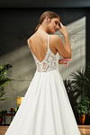 Joanne | Elegant Princess Satin V Neck Spaghetti Strap Wedding Dress with Court Train for Outdoor Weddings - Ivory - PromDressClub