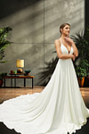 Joanne | Elegant Princess Satin V Neck Spaghetti Strap Wedding Dress with Court Train for Outdoor Weddings - Ivory - PromDressClub