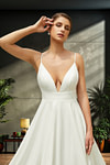 Joanne | Elegant Princess Satin V Neck Spaghetti Strap Wedding Dress with Court Train for Outdoor Weddings - Ivory - PromDressClub
