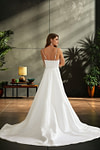 Jocelyn | Elegant Sheatn/Column Ivory Satin Spaghetti Strap Corset Wedding Dress with Side Slit - Ivory - PromDressClub