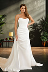 Jocelyn | Elegant Sheatn/Column Ivory Satin Spaghetti Strap Corset Wedding Dress with Side Slit - Ivory - PromDressClub