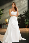 Jocelyn | Elegant Sheatn/Column Ivory Satin Spaghetti Strap Corset Wedding Dress with Side Slit - Ivory - PromDressClub