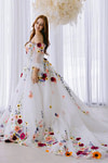 Josephine | Exquisite White Flower Strapless Long Sleeve Corset Wedding Dress - White Floral - PromDressClub