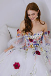 Josephine | Exquisite White Flower Strapless Long Sleeve Corset Wedding Dress - White Floral - PromDressClub