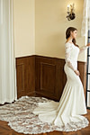 Juliet | Exquisite High Neck Backless Long Sleeve Mermaid Wedding Dress with Lace Train from PDC - Ivory - PromDressClub
