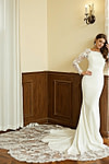 Juliet | Exquisite High Neck Backless Long Sleeve Mermaid Wedding Dress with Lace Train from PDC - Ivory - PromDressClub