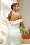 Laura | Elegant Off the Shoulder Mermaid Satin Ruched Wedding Dress with Train - Ivory - PromDressClub