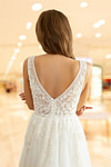 Lesley | Stunning A Line/Princess V Neck Applique Lace Tulle Wedding Dress with Sweep Train - White - PromDressClub