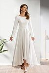 Lilith | Timeless Elegance Long Sleeved High Low Wedding Dress - Ivory - PromDressClub
