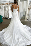Maxine | Stunning Spaghetti Strap Sweetheart Neck Satin and Tulle Mermaid Wedding Dress with Long Train - White - PromDressClub