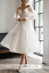 Melissa |Short White Wedding Dresses Near Me With A - Line Sweetheart Long Sleeves Elegant Tulle Appliques Lace - Price #price_variant_lowest# - White - PromDressClub