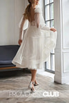 Melissa |Short White Wedding Dresses Near Me With A - Line Sweetheart Long Sleeves Elegant Tulle Appliques Lace - Price #price_variant_lowest# - White - PromDressClub