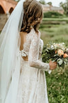 Merry | Modest A Line Long Sleeve Lace Wedding Dress for Church Weddings - Ivory - PromDressClub
