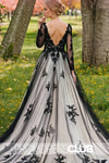 Miranda |Black And White Long Wedding Dresses Near Me With Non - Traditional Gothic Boho Lace Flowy Forest Sleeved Backless Bridal Gown Court Train - Price #price_variant_lowest# - White - PromDressClub