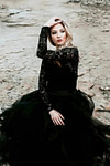 Mona | Stunning Modest Long Sleeve Black Lace and Tulle Wedding Dress no Train - Black - PromDressClub