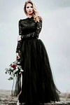 Mona | Stunning Modest Long Sleeve Black Lace and Tulle Wedding Dress no Train - Black - PromDressClub