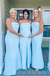 Antonia | Sheath Stretch Strapless Aqua Blue Satin Maxi Bridesmaid Dress with Fold - Price #price_variant_lowest# - Aqua - PromDressClub