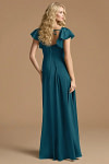 Akaks Powerful Ink Blue Bridesmaid Dresses Satin A-line Square Neck Floor Length Short Sleeve Bow Image191007