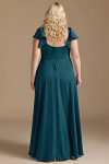 Akaks Powerful Ink Blue Bridesmaid Dresses Satin A-line Square Neck Floor Length Short Sleeve Bow Image191007