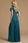 Akaks Powerful Ink Blue Bridesmaid Dresses Satin A-line Square Neck Floor Length Short Sleeve Bow Image191007